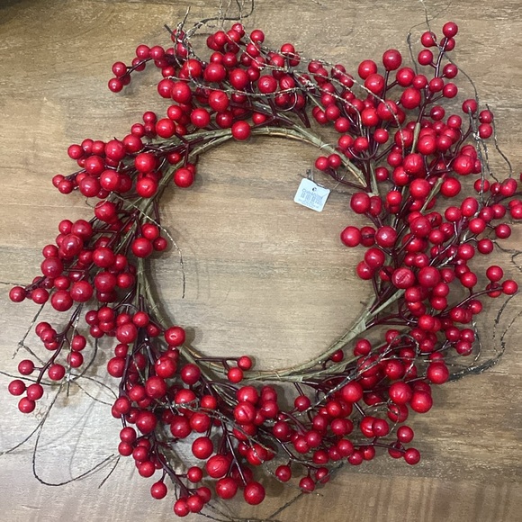 Crate & Barrel Faux Mini Red Berry Wreath 14" - Picture 3 of 6